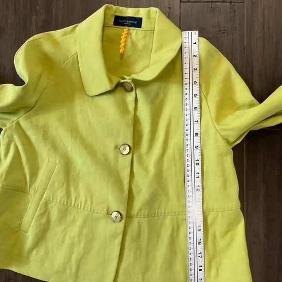 Piazza Sempione Made In Italy Green Linen Blend Ruched Sleeves Jacket Size 40 - Picture 6 of 7